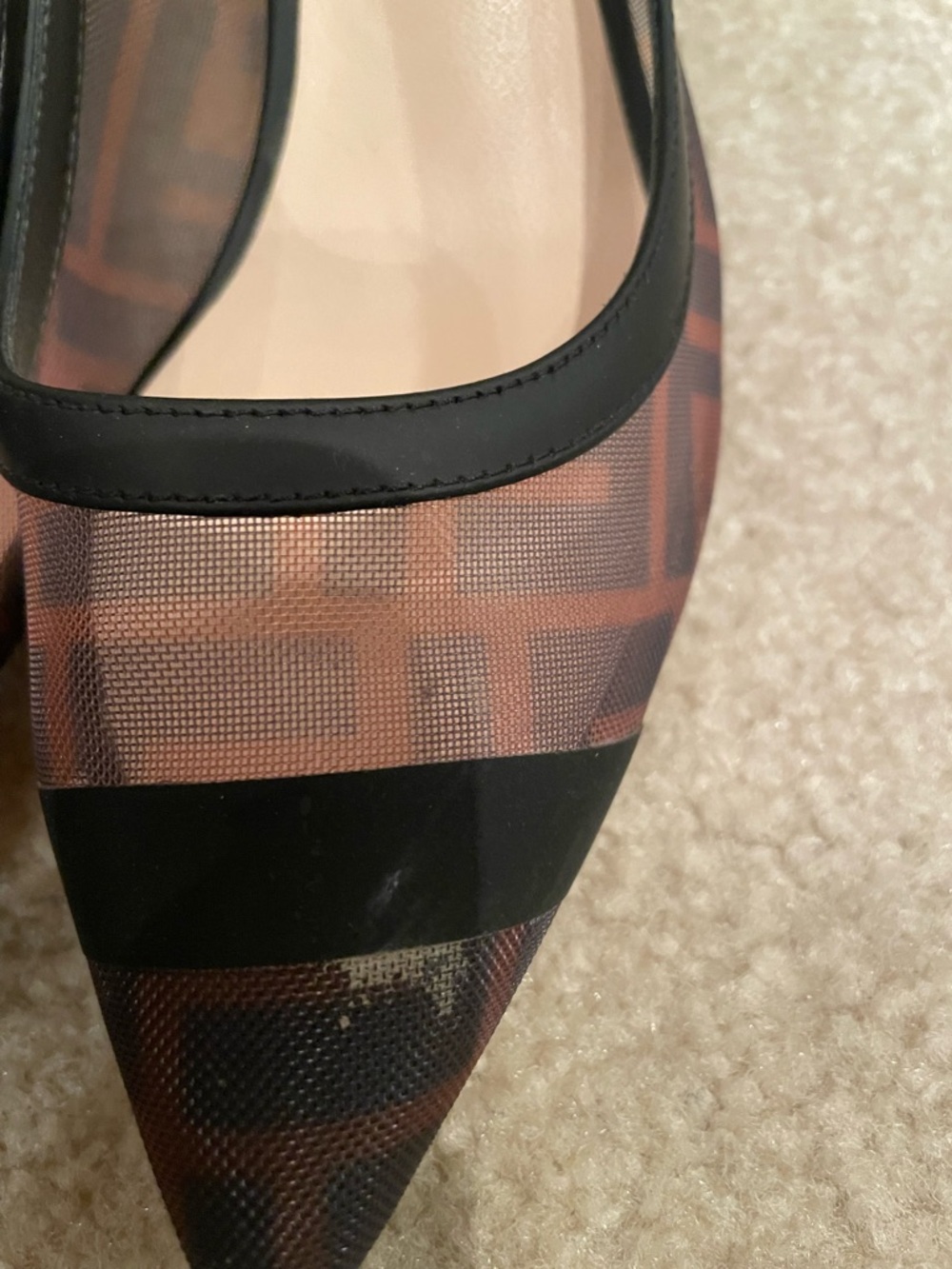 Fendi Brown & Black Monogram Pointed-Toe Flats - Picture 3 of 11